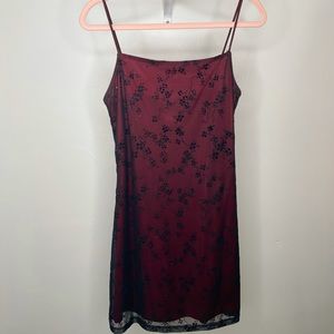 Strappy Red dress, sheer black overlay. Size L.